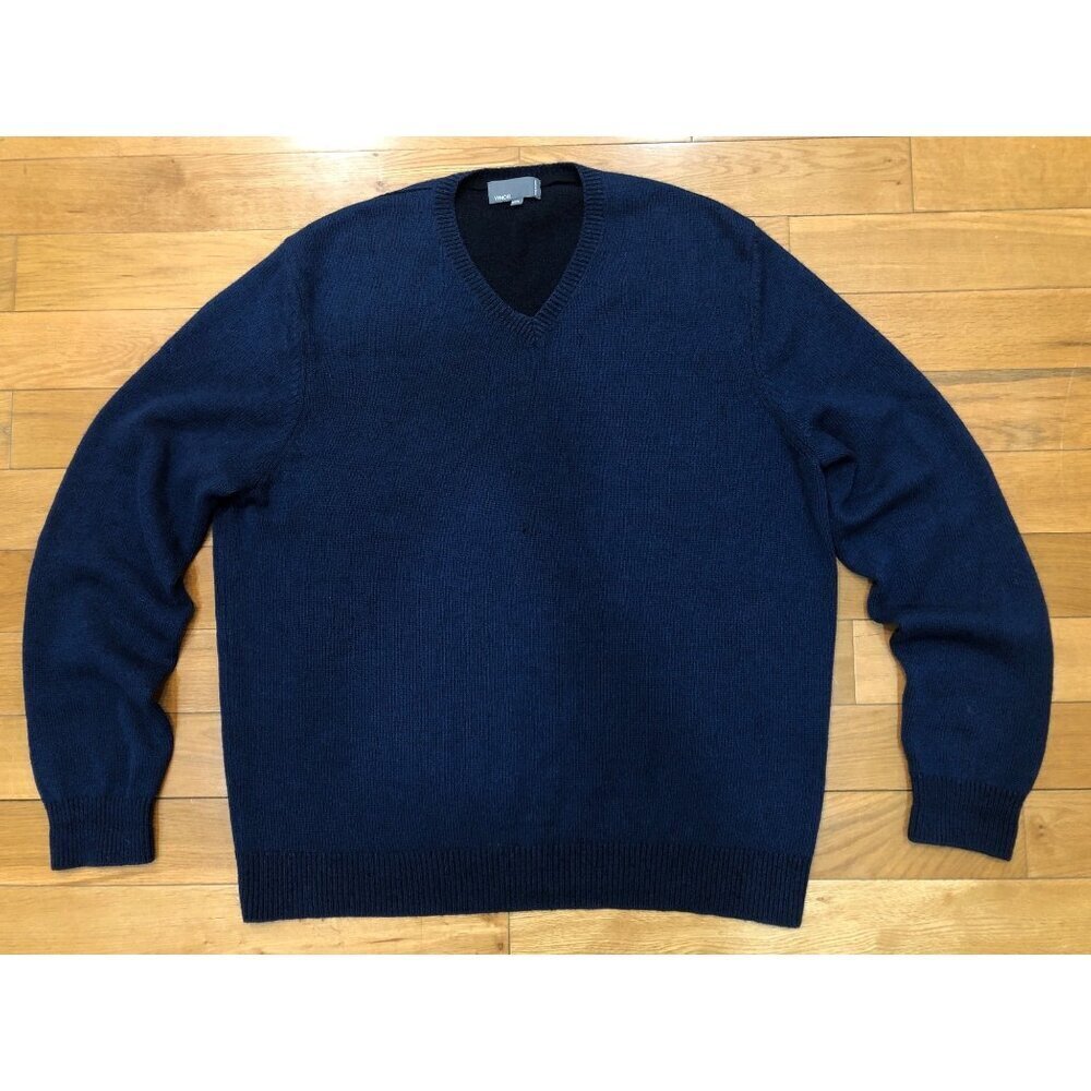 Vince Wool Cashmere Blend V-neck Blue & Black Sweater Size XXL